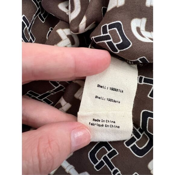 L'Agence Nina Horsebit Brown Ivory Buckle Print Button-Up Silk Blouse Size XS - Picture 8 of 9
